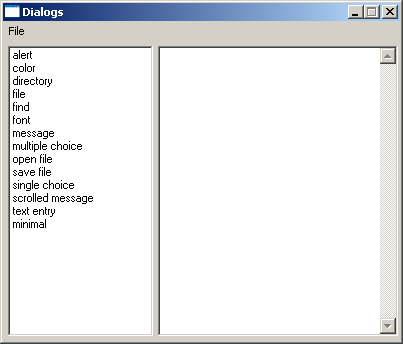 Screen shot of Dialogs launcher application in PythonCard