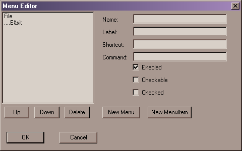 Opening Screen of Menu Editor